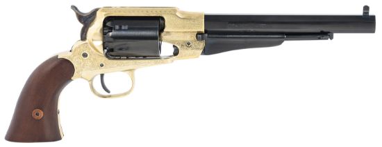 Picture of Pietta Pf58bre448 1858 44 Cal 6Rd 8" Blued Barrel & Cylinder, Engraved Brass Frame, Walnut Grip, Brass Trigger Guard & Backstrap 