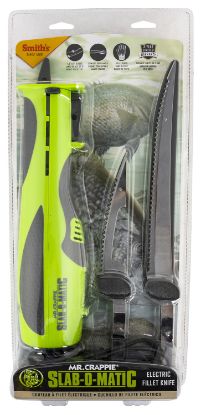 Picture of Smiths Products 51207 Mr. Crappie Slab-O-Matic 8"/4.50" Fillet/Ribcage Serrated Stainless Steel Blade Electric Green/Gray Vented Includes Power Cord/Fillet Glove/Mesh Storage Bag 