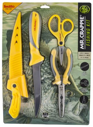 Picture of Smiths Products 51232 Mr. Crappie Fishing Combo 6" Fixed Fillet Plain 400 Stainless Steel Blade Gray/Yellow Tpe Handle Features Braid Line Scissors/Pliers Includes Pliers/Scissors/Sheath 