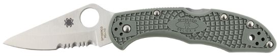 Picture of Spyderco C33psfg Delica 4 Lightweight 2.88" Folding Drop Point Part Serrated Vg-10 Ss Blade Foliage Green Bi-Directional Texturing Frn Handle Includes Pocket Clip 