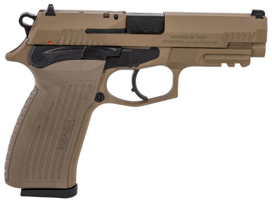 Picture of Bersa Tpr9fde Tpr Sports South Exclusive Full Size Frame 9Mm Luger 17+1, 4.30" Black Steel Barrel, Flat Dark Earth Serrated Steel Slide & Aluminum Frame W/Picatinny Rail, Ambidextrous 