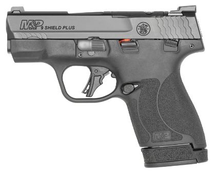 Picture of Smith & Wesson 13536 M&P Shield Plus Micro-Compact Frame 9Mm Luger 10+1/13+1, 3.10" Black Armornite Steel Barrel & Optic Cut/Serrated Stainless Steel Slide, Matte Black Polymer Frame, Thumb Safety 