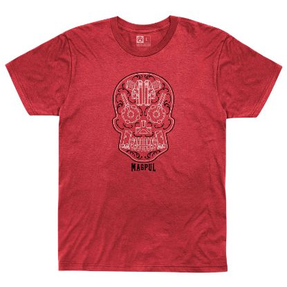 Picture of Magpul Mag1217612s Sugar Skull Red Heather Cotton/Polyester Short Sleeve Small 