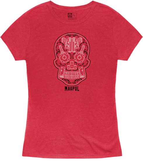 Picture of Magpul Mag12186122xl Sugar Skull Women's Red Heather Cotton/Polyester Short Sleeve 2Xl 