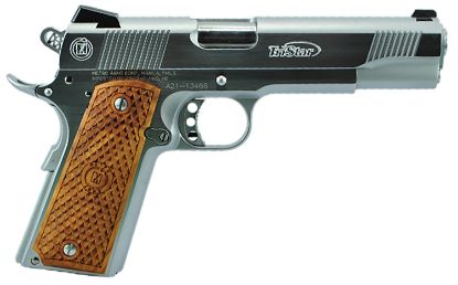 Picture of Tristar 85618 American Classic Ii 1911 10Mm Auto 8+1, 5" Stainless Steel Barrel, Chrome Serrated Steel Slide, Chrome Steel Frame W/Beavertail, Wood Grip 