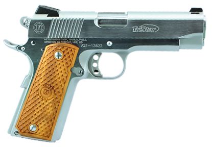 Picture of Tristar 85622 American Classic Commander 1911 45 Acp 8+1, 4.25" Stainless Steel Barrel, Chrome Serrated Steel Slide, Chrome Steel Frame W/Beavertail, Wood Grip 