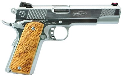 Picture of Tristar 85635 American Classic Trophy 1911 45 Acp 8+1, 5" Stainless Steel Barrel, Chrome Serrated Steel Slide, Chrome Steel Frame W/Beavertail, Wood Grip 