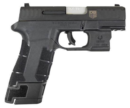 Picture of Diamondback Db0301p001 Dbam29 Sub-Compact 9Mm Luger 3.50" 12+1,17+1 Overall Black Finish With Serrated Nitride Stainless Steel Slide, Polymer Grip & Picatinny Rail Includes Viridian Laser & Holster 