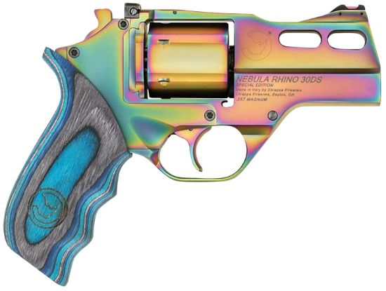 Picture of Chiappa Firearms 340319 Rhino 30Ds Nebula 357 Mag 6 Shot, 3" Rainbow Pvd Steel Vent Rib Barrel & Cylinder, Rainbow Pvd Aluminum Frame, Blue Laminate, Grip Exposed Hammer 