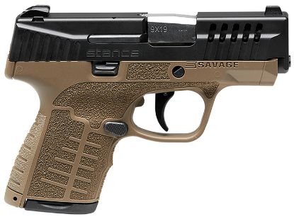 Picture of Savage Arms 67041 Stance 9Mm Luger 10+1/7+1 3.2" Barrel, Flat Dark Earth Polymer Frame, Serrated/Ported Black Nitride Slide, Interchangeable Backstrap, No Manual Safety, Night Sights 