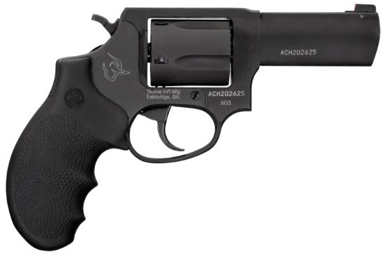 Picture of Taurus 260531Ns 605 Sa/Da 38 Speical +P Or 357 Mag 5 Shot 3" Barrel, Overall Matte Black Finish Stainless Steel, Finger Grooved Black Hogue Rubber Grip, Night Front Sight 