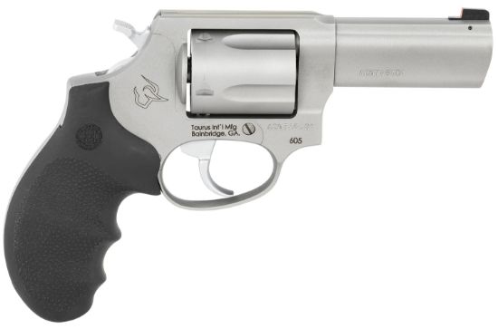 Picture of Taurus 260539Ns Defender 605 Sa/Da 38 Special +P Or 357 Mag 5 Shot 3" Barrel, Overall Matte Finish Stainless Steel, Finger Grooved Black Hogue Rubber Grip, Night Front Sight 