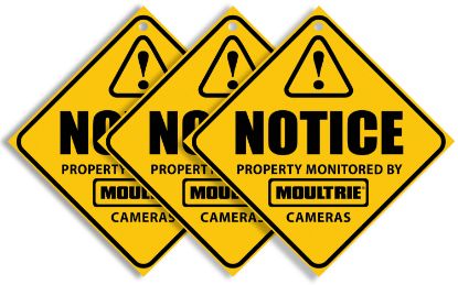 Picture of Moultrie Mca13133 Camera Surveillance Signs Yellow 3 Per Pkg 