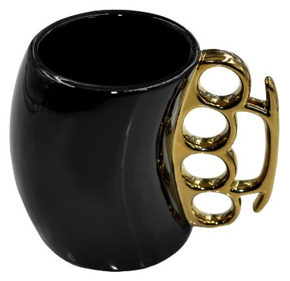 Picture of Caliber Gourmet Cbgm1026 Caliber Gourmet Brass Knuckle Mug Black & Gold Ceramic Brass Knuckles 