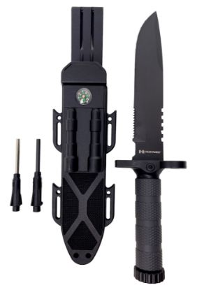 Picture of Humvee Adventure Gear Hmvkfxb01 Next-Gen Survival Knife 7.50" Fixed Sawback Plain Black Stainless Steel Blade/Od Green Textured Rubber Handle Includes Sheath 