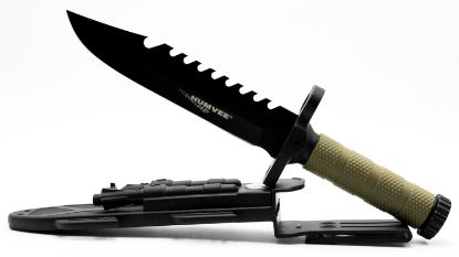 Picture of Humvee Adventure Gear Hmvkfxb02 Next-Gen Survival Knife 7.50" Fixed Sawback Plain Black Stainless Steel Blade Black Textured Rubber Handle Includes Sheath 