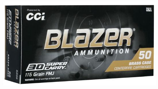 Picture of Cci 5205 Blazer Brass Handgun 30 Super Carry 115 Gr Full Metal Jacket Flat Nose 50 Per Box/ 20 Case 