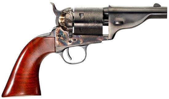 Picture of Taylors & Company 550958 The Hickok Open-Top 38 Special Caliber With 3.50" Blued Finish Barrel, 6Rd Capacity Blued Finish Cylinder, Color Case Hardened Finish Steel Frame & Walnut Army Size Grip 