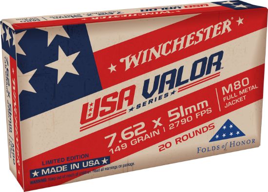 Picture of Winchester Ammo Usavm80x Usa Valor M80 7.62X51mm Nato 149 Gr Full Metal Jacket 20 Per Box/ 25 Case 