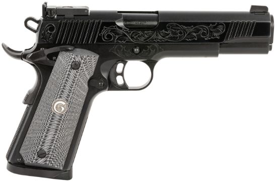 Picture of Eaa Girsan 390098 Mc1911 S Lux Full Size 45 Acp 8+,1 5" Black Steel Barrel, Black Chrome W/Engraving Serrated Slide, Black Chrome Engraved Steel Frame W/Beavertail, G10 Grips Ambidextrous 