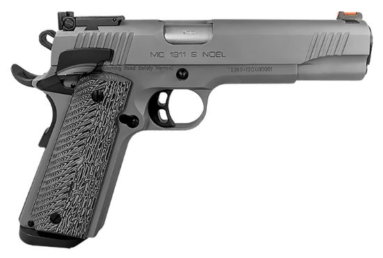 Picture of Eaa Girsan 390099 Mc1911 S Noel 45 Acp 8+1 5" Stainless Steel Barrel, Matte Stainless Serrated Steel Slide & Frame W/Beavertail, Black/Gray G10 Grip, Ambidextrous 