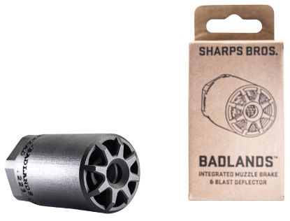 Picture of Sharps Bros Bad01 Badlands Muzzle Brake/Blast Deflector, Heat Treated 17-4 Stainless Steel W/Nitride Finish, 1/2"-28 Tpi Threads, 2.75"L, 1.50" Outside Diameter For Multi-Caliber (.223-.354) 