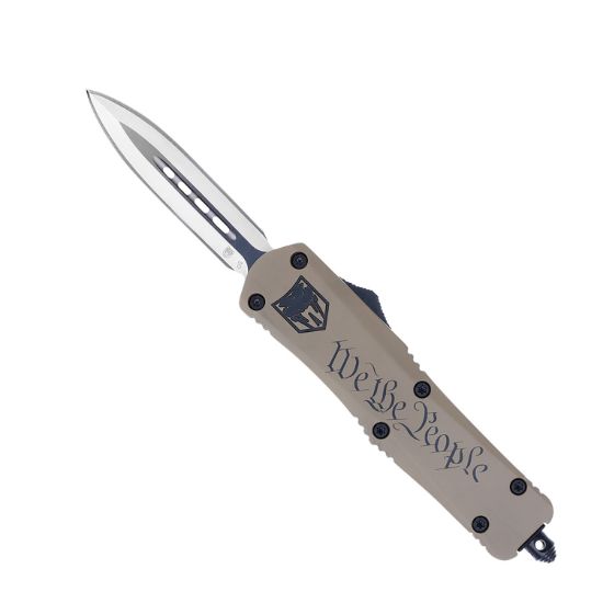 Picture of Cobratec Knives Mwtpfs3dagns We The People Medium 3" Otf Dagger Plain D2 Steel Blade/Tan W/"We The People" Features Glass Breaker Includes Pocket Clip 