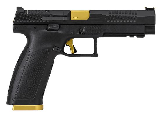 Picture of Cz-Usa 95180 P-10 F Competition-Ready 9Mm Luger 5" 19+1 Overall Black Finish With Inside Railed Steel With Optic Cut Slide, Polymer Grip, Gold Accents & Picatinny Rail 