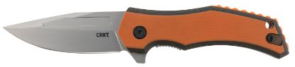 Picture of Crkt 2372 Fawkes 2.74" Folding Clip Point Plain Bead Blasted 4116 Stainless Steel Blade/ Black/Orange G10 Handle Includes Pocket Clip 