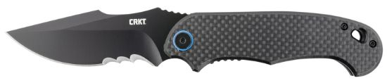 Picture of Crkt 7920K P.S.D. 3.63" Folding Recurve Veff Serrated Black Edp 4116 Stainless Steel Blade/ Black W/Blue Backspacer G10/Carbon Fiber Handle Includes Pocket Clip 