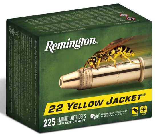 Picture of Remington Ammunition 21233 Yellow Jacket Rimfire 22 Lr 33 Gr Truncated Cone Hollow Point 225 Per Box/ 10 Cs 