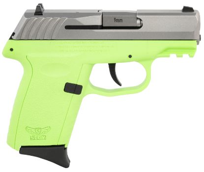 Picture of Sccy Industries Cpx-2Ttlgg3 Cpx-2 Gen3 9Mm Luger Caliber With 3.10" Barrel, 10+1 Capacity, Lime Green Finish Picatinny Rail Frame, Serrated Stainless Steel Slide, Polymer Grip & No Manual Thumb Safety