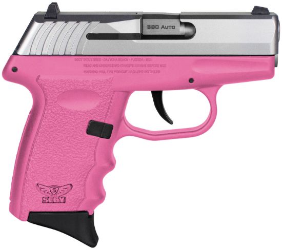 Picture of Sccy Industries Cpx-3Ttpk Cpx-3 Sub-Compact Frame 380 Acp 10+1, 3.10" Stainless Quadlock Barrel, Serrated Stainless Steel Slide, Pink Polymer Frame W/Finger Grooves, No Safety, Right Hand 