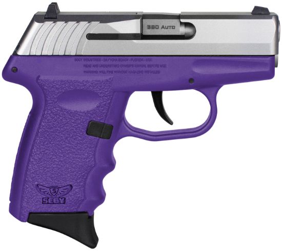 Picture of Sccy Industries Cpx-3Ttpu Cpx-3 Sub-Compact Frame 380 Acp 10+1, 3.10" Stainless Quadlock Barrel, Serrated Stainless Steel Slide, Purple Polymer Frame W/Finger Grooves, No Safety, Right Hand 