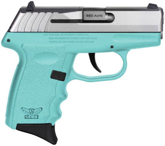 Picture of Sccy Industries Cpx-3Ttsb Cpx-3 Sub-Compact Frame 380 Acp 10+1, 3.10" Stainless Quadlock Barrel, Serrated Stainless Steel Slide, Sccy Blue Polymer Frame W/Finger Grooves, No Safety, Right Hand 