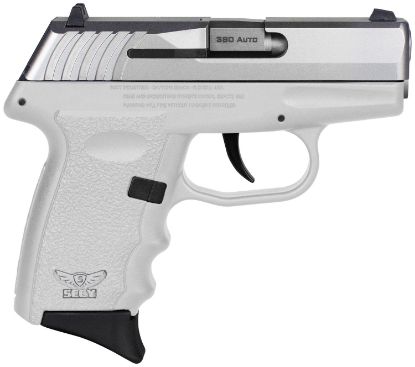 Picture of Sccy Industries Cpx-3Ttwt Cpx-3 Sub-Compact Frame 380 Acp 10+1, 3.10" Stainless Quadlock Barrel, Serrated Stainless Steel Slide, White Polymer Frame W/Finger Grooves, No Safety, Right Hand 