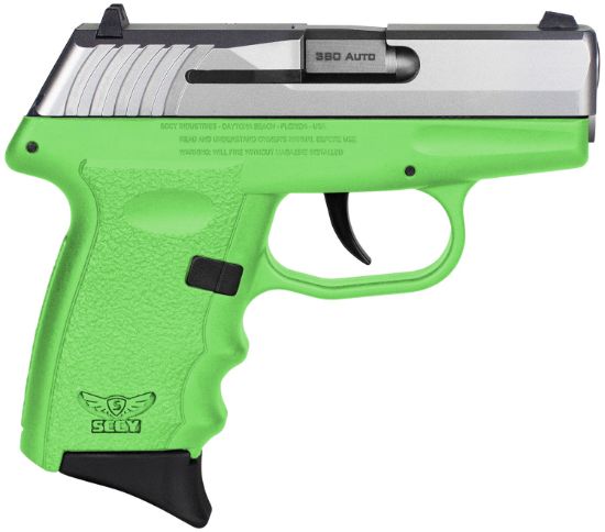 Picture of Sccy Industries Cpx-3Ttlg Cpx-3 380 Acp 10+1 3.10" Lime Green Polymer Serrated Ss Slide Finger Grooved Lime Green Polymer Grip 