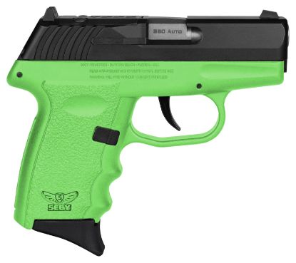 Picture of Sccy Industries Cpx3cblgrdrg3 Cpx-3 Rd 380 Acp 10+1 2.96" Lime Green Polymer/Serrated Black Nitride Stainless Steel Slide/Finger Grooved Lime Green Polymer Grip 