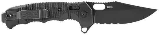 Picture of S.O.G Sog12210557 Seal Xr 3.90" Folding Clip Point Part Serrated Black Cerakote S35vn Ss Blade/Black Grn Handle Includes Belt Clip 