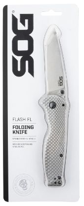 Picture of S.O.G Sog14180157 Flash Fl 3.40" Folding Drop Point Plain Satin 4116 Stainless Steel Blade/Silver Stainless Steel Handle Includes Pocket Clip 