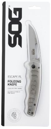 Picture of S.O.G Sog14520157 Escape Fl 3" Folding Sheepsfoot Plain 8Cr13mov Ss Blade Silver W/ "Sog" Stainless Steel Handle Includes Pocket Clip 