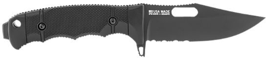 Picture of S.O.G Sog17210157 Seal Fx 4.30" Fixed Clip Point Part Serrated Black Cerakote Cpm S35vn Ss Blade/Black Grn/Ss Handle Includes Sheath 