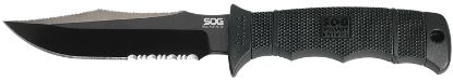 Picture of S.O.G Soge37tk Seal Pup Elite 4.85" Fixed Clip Point Part Serrated Black Hardcased Ticn Aus-8A Ss Blade/Black W/Grip Lines Grn Handle Includes Lanyard/Sheath 