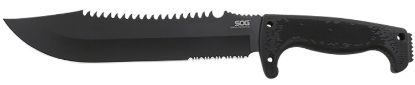 Picture of S.O.G Sogf03tncp Jungle Primitive 9.50" Machete Clip Point Plain Black Hardcased W/Saw Spine 8Cr13mov Ss Blade Black W/Digi-Grip Kraton Handle Includes Sheath 