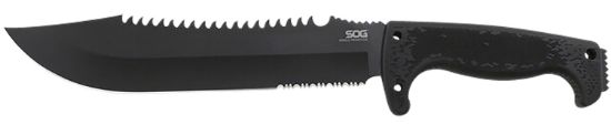 Picture of S.O.G Sogf03tncp Jungle Primitive 9.50" Machete Clip Point Plain Black Hardcased W/Saw Spine 8Cr13mov Ss Blade Black W/Digi-Grip Kraton Handle Includes Sheath 