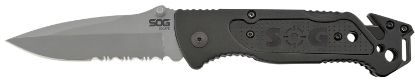 Picture of S.O.G Sog-Ff24-Cp Escape 3.40" Folding Clip Point Part Serrated Bead Blasted 9Cr18mov Ss Blade Black Anodized Aluminum Handle Includes Belt Clip 