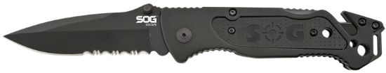 Picture of S.O.G Sogff25cp Escape 3.40" Folding Clip Point Part Serrated Black Hardcased 9Cr18mov Ss Blade Black Anodized Aluminum Handle Includes Belt Clip 