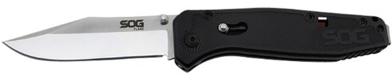 Picture of S.O.G Sogfla1001cp Flare 3.50" Folding Plain Clip Point Satin Polished/Black Grn Handle 