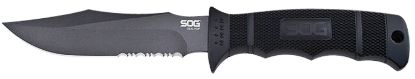 Picture of S.O.G Sogm37ncp Seal Pup 4.75" Fixed Clip Point Part Serrated Powder Coated Aus-8A Ss Blade Black W/Raised Diamond Pattern Grn Handle Includes Lanyard/Sheath 