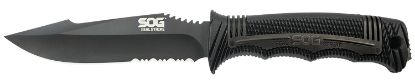 Picture of S.O.G Sogss1003cp Seal Strike 4.90" Fixed Clip Point Part Serrated Aus-8A Ss Blade Black Textured Grn/Ss Handle Includes Belt Clip/Sheath 